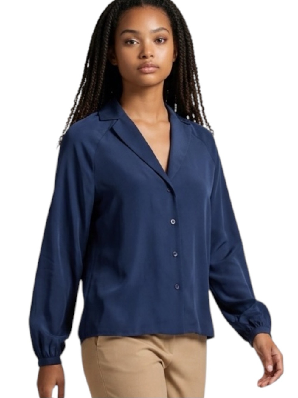 Halston Navy Button Down OfficeCore Career Top NWOT Size 4